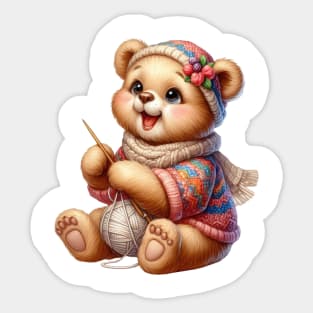 Bear Knitting A Sweater Sticker